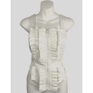 Etcetera ruffle front top full zip white as new size 8